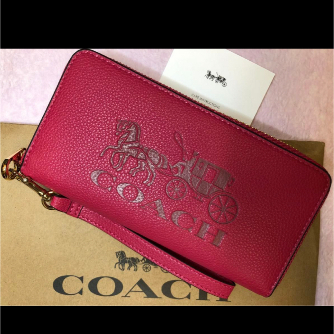 COACH - 新品 COACH 長財布 馬 ピンク ラウンドファスナー 小銭入れ有