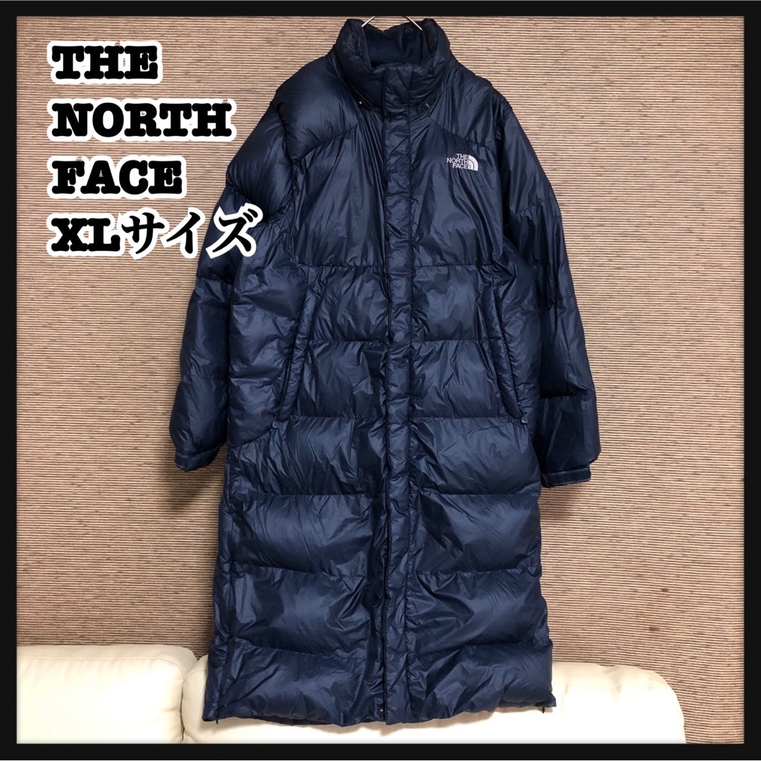 THE NORTH FACE(ザノースフェイス)の【ノースフェイス】ロングダウンコート　ベンチコート　ネイビー　XL　刺繍軽量w6 メンズのジャケット/アウター(ダウンジャケット)の商品写真