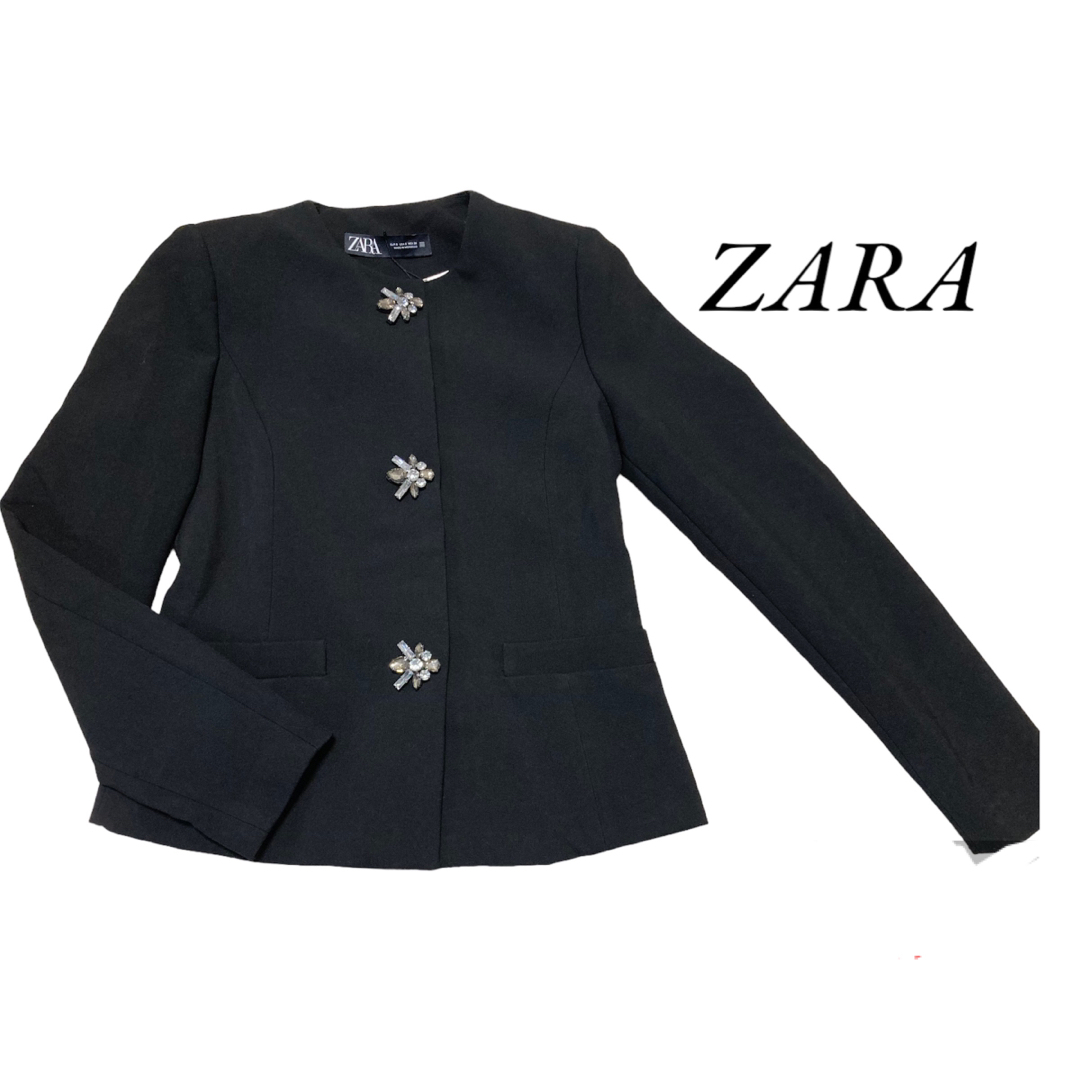 新品未使用★ZARA ザラ ノーカラージャケット ビジュー | フリマアプリ ラクマ