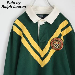 ポロラルフローレン(POLO RALPH LAUREN)の【希少デザイン】ポロバイラルフローレン／ラガーシャツ　XL　刺繍ロゴ　ボーダー(ポロシャツ)