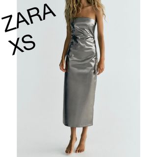 ザラ(ZARA)のメタリックストラップレスワンピース(ロングワンピース/マキシワンピース)