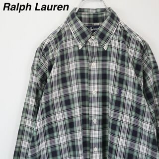 ラルフローレン(Ralph Lauren)の【XL相当】ラルフローレン／チェックシャツ　刺繍ロゴ　ビッグサイズ　緑×紺×白(シャツ)