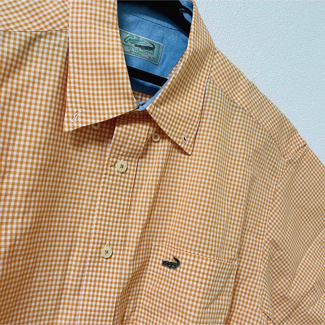 LACOSTE(ラコステ)のLACOSTE ラコステ 半袖シャツ オレンジ チェック レトロ 美品 メンズのトップス(シャツ)の商品写真