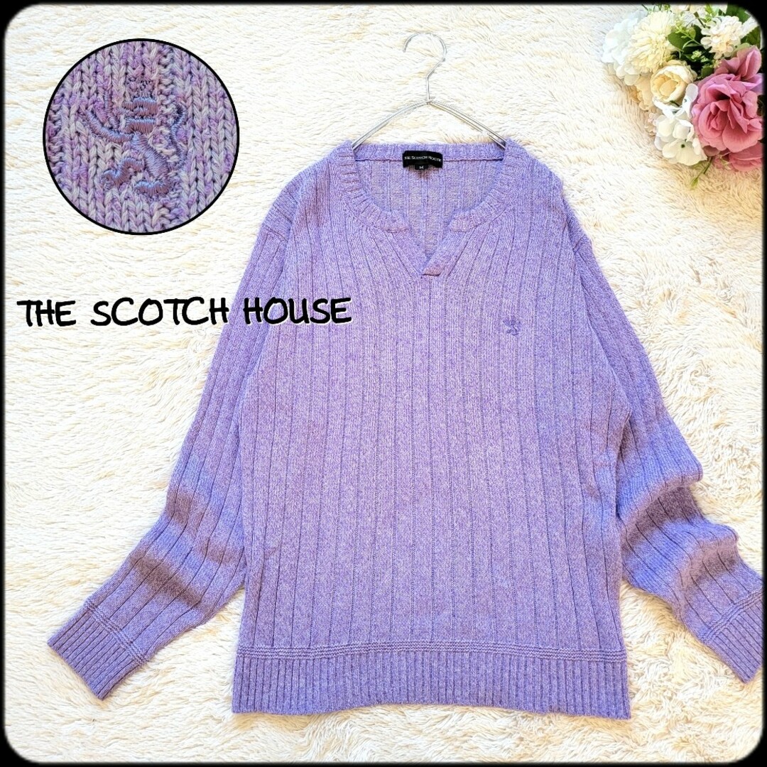 THE SCOTCH HOUSE(ザスコッチハウス)のスコッチハウス●ランパントライオン刺繍♪綺麗なミックスカラーキーネック春ニット レディースのトップス(ニット/セーター)の商品写真