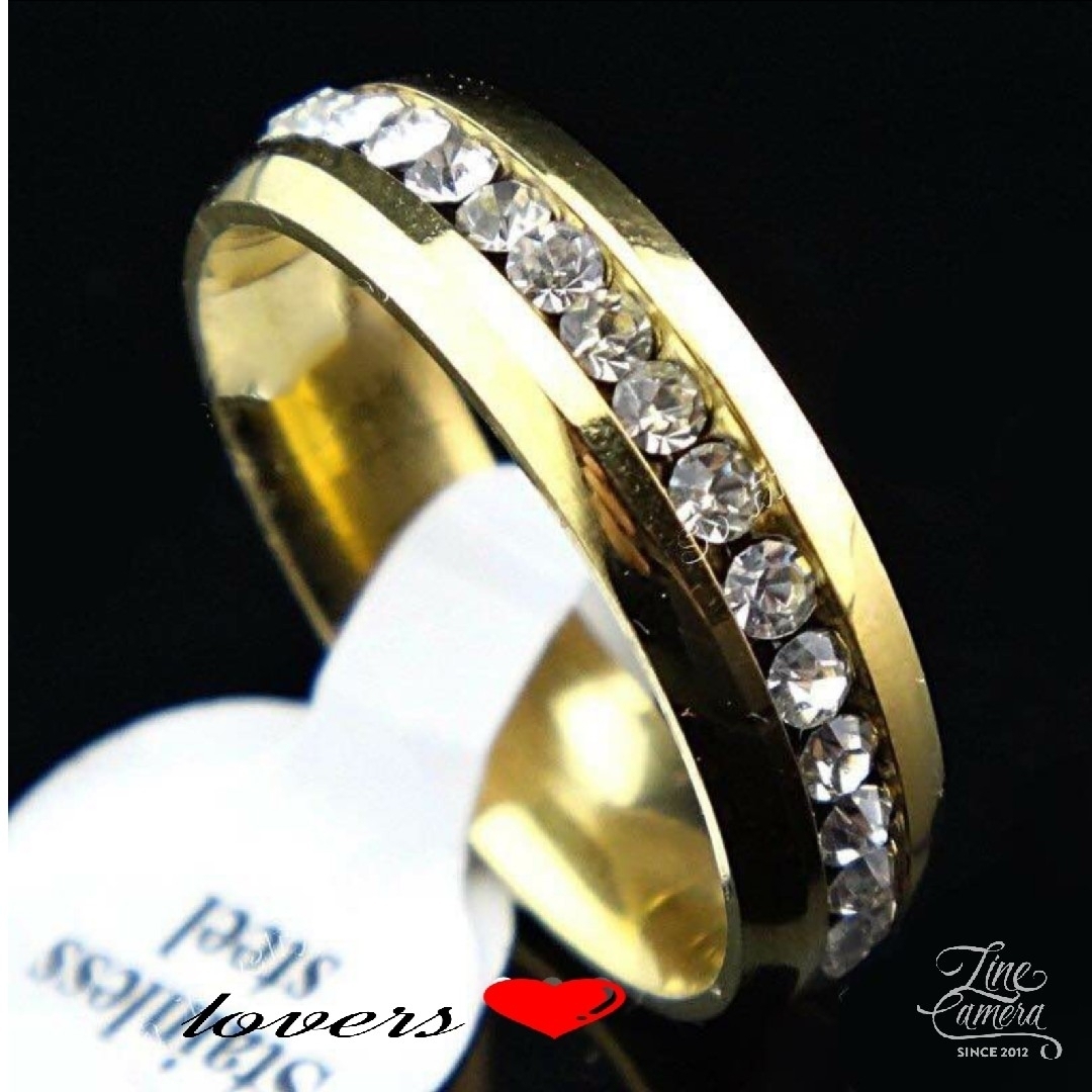 送料無料7号イエローゴールドスーパーCZダイヤステンレスフルエタニティリング指輪 レディースのアクセサリー(リング(指輪))の商品写真