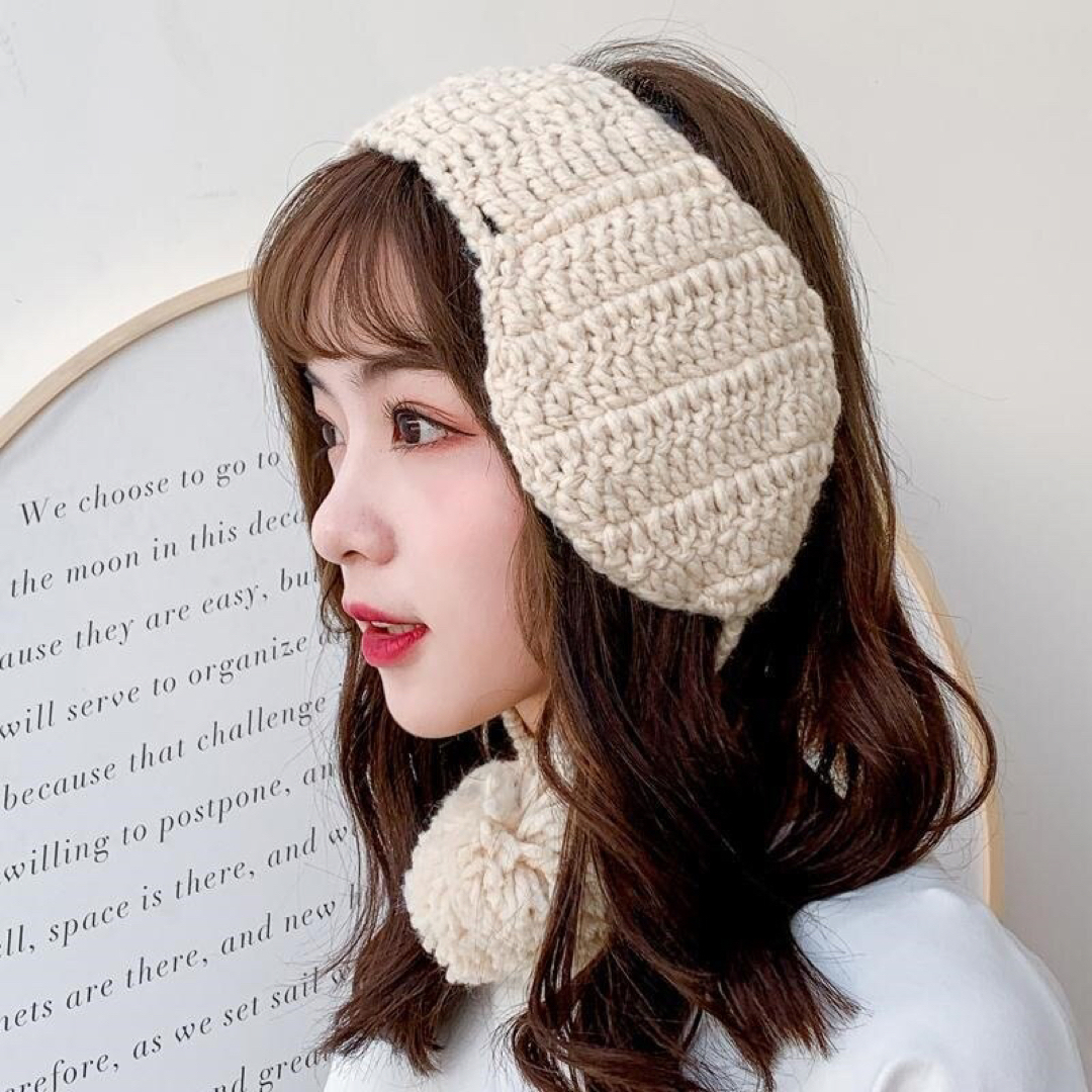 韓国かぎ針ニット帽 耳あて イヤーマフラー　 レディースファッション耳当て裏起毛 レディースの帽子(ニット帽/ビーニー)の商品写真