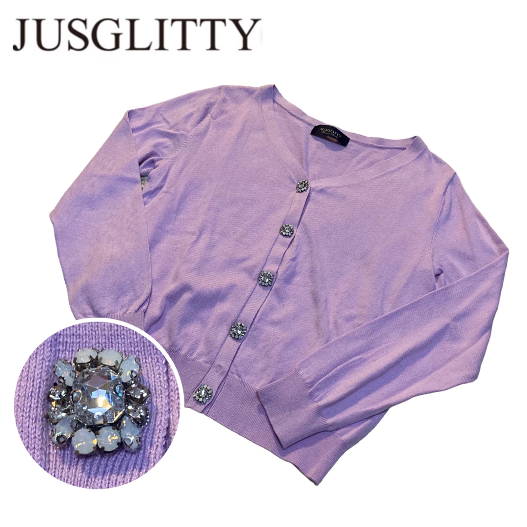 JUSGLITTY(ジャスグリッティー)の【JUSGLITTY／ジャスグリッティー】ビジューボタンカーディガン 2 美品 レディースのトップス(カーディガン)の商品写真