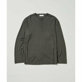 【チャコール（06）】ウール天竺 ヘンリーネック ロングスリーブ / ロングシーズン着用可能(Tシャツ/カットソー(半袖/袖なし))