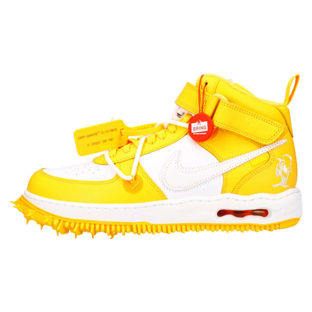 NIKE ナイキ ×OFF WHITE AIR FORCE 1 MID SP LTHR White and Varsity Maize オフホワイト エアフォース1ミッドカットスニーカー DR0500-101305センチワイズ