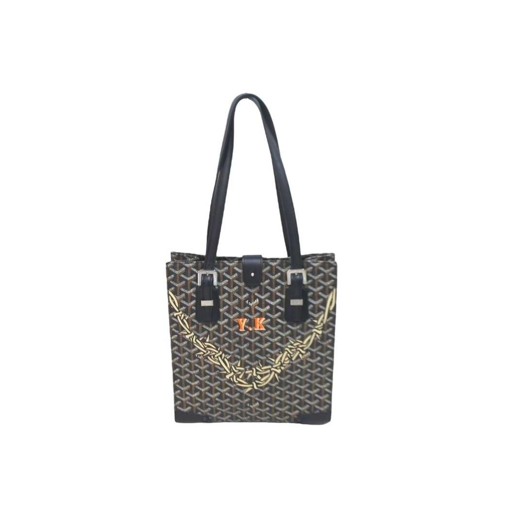 レディースGOYARD ゴヤール トートバッグ 廃盤 コモールPM ヘリンボーン柄 ブラック ブラウン マーカージュ イニシャル 美品  59517