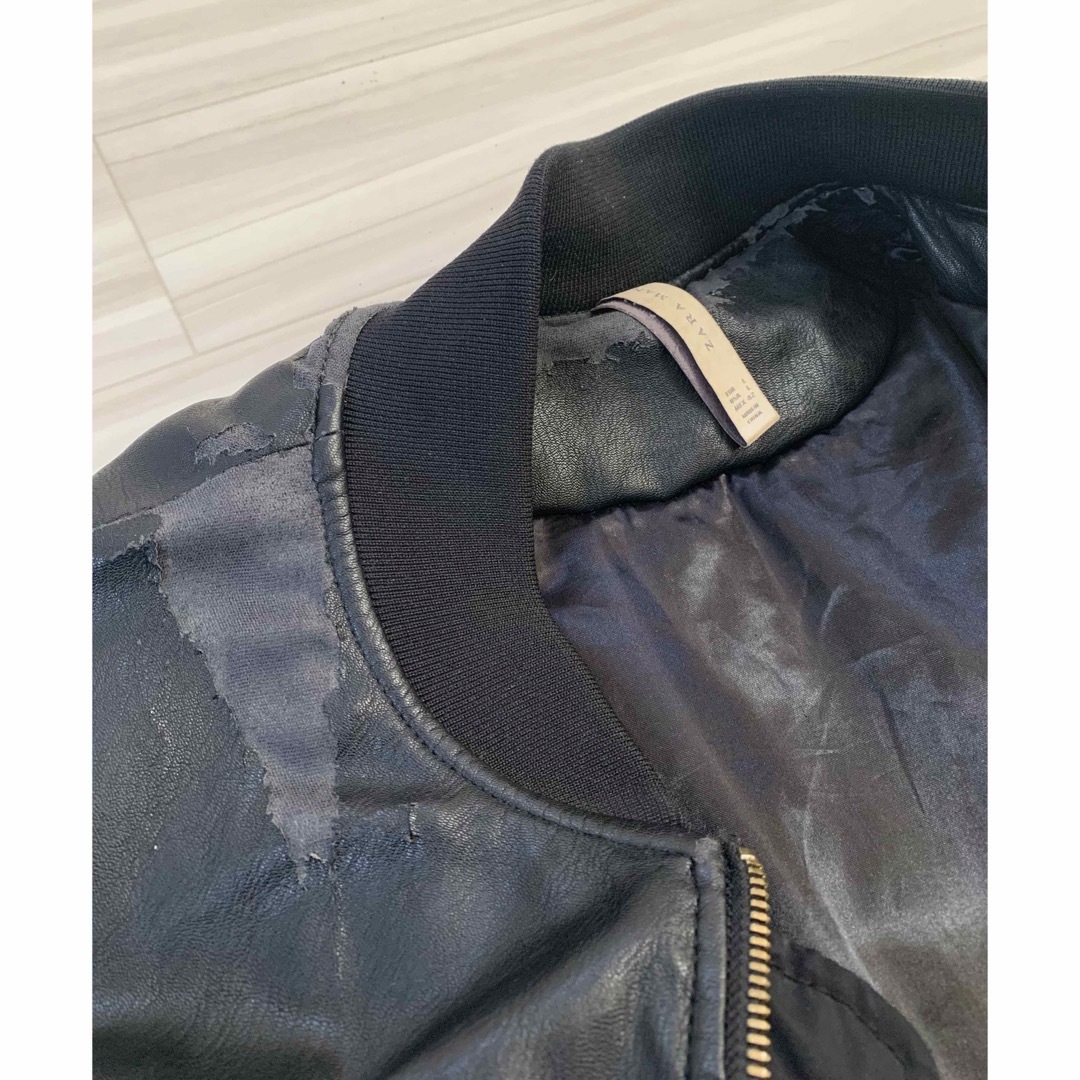 ZARA(ザラ)の訳ありZARAオーバーサイズ フェイクレザーMA-1ブラックL メンズのジャケット/アウター(フライトジャケット)の商品写真