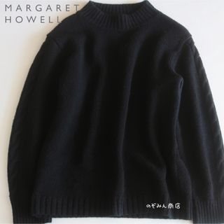 マーガレットハウエル(MARGARET HOWELL)の【MARGARET HOWELL】厚手　ウール100% ケーブルニット　黒　M★(ニット/セーター)