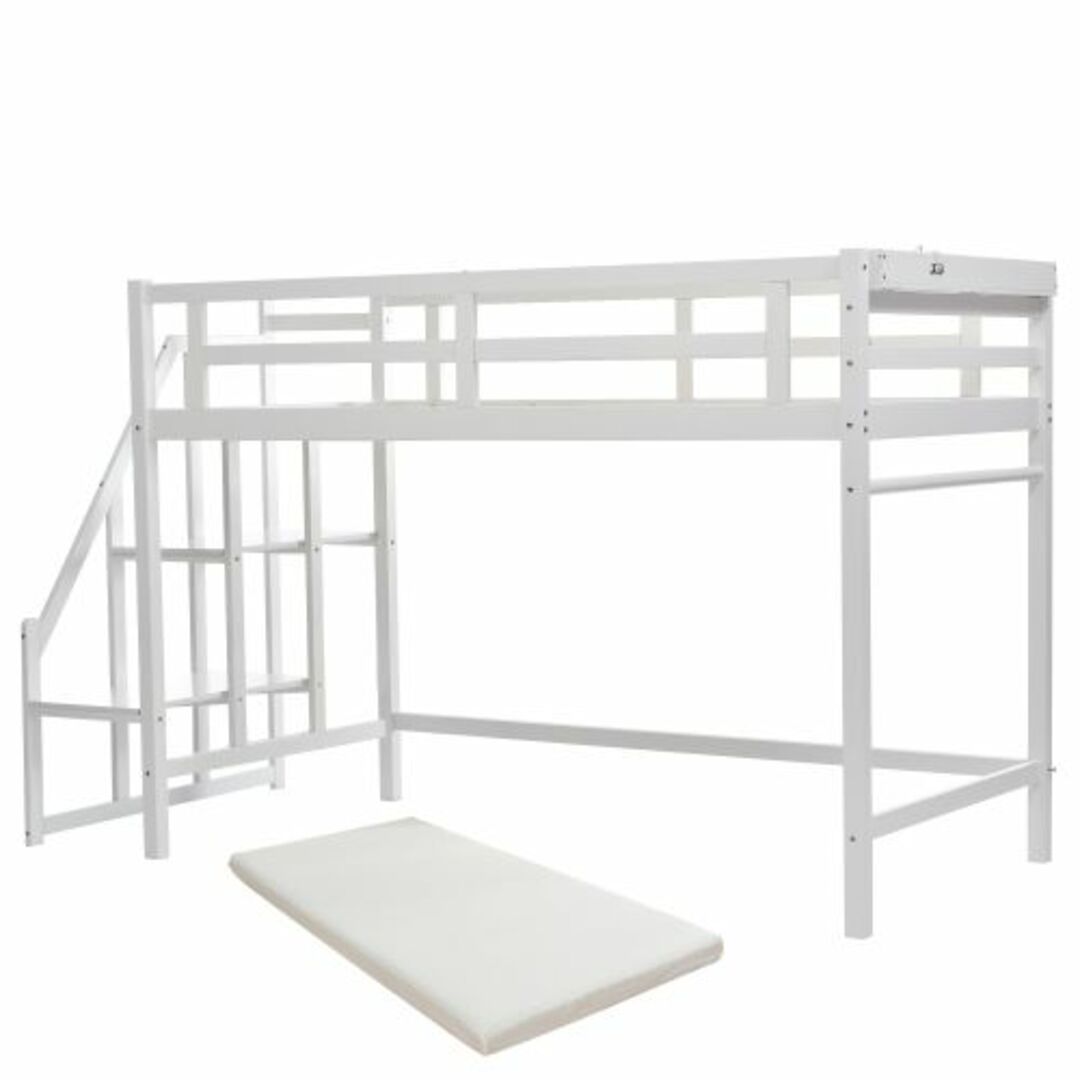 ロフトベッド/システムベッド【10cm厚さマットレス付き】ロフトベッド シングル階段付き天然木 木製ベッド