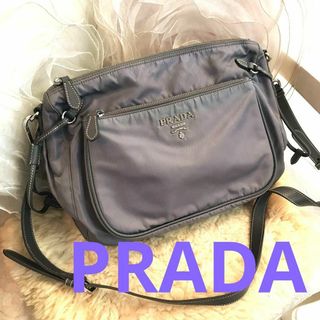 プラダ(PRADA)の☆美品☆PRADA　ナイロン　ショルダーバッグ　ブルーグレー　斜め掛け　軽量(ショルダーバッグ)