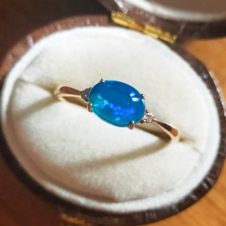 K10YG ブルーオパール ダイヤモンドリング(リング(指輪))