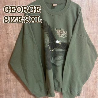 GOERGE 鷹 プリント スウェット 裏起毛 ビッグサイズ グリーン 古着(スウェット)