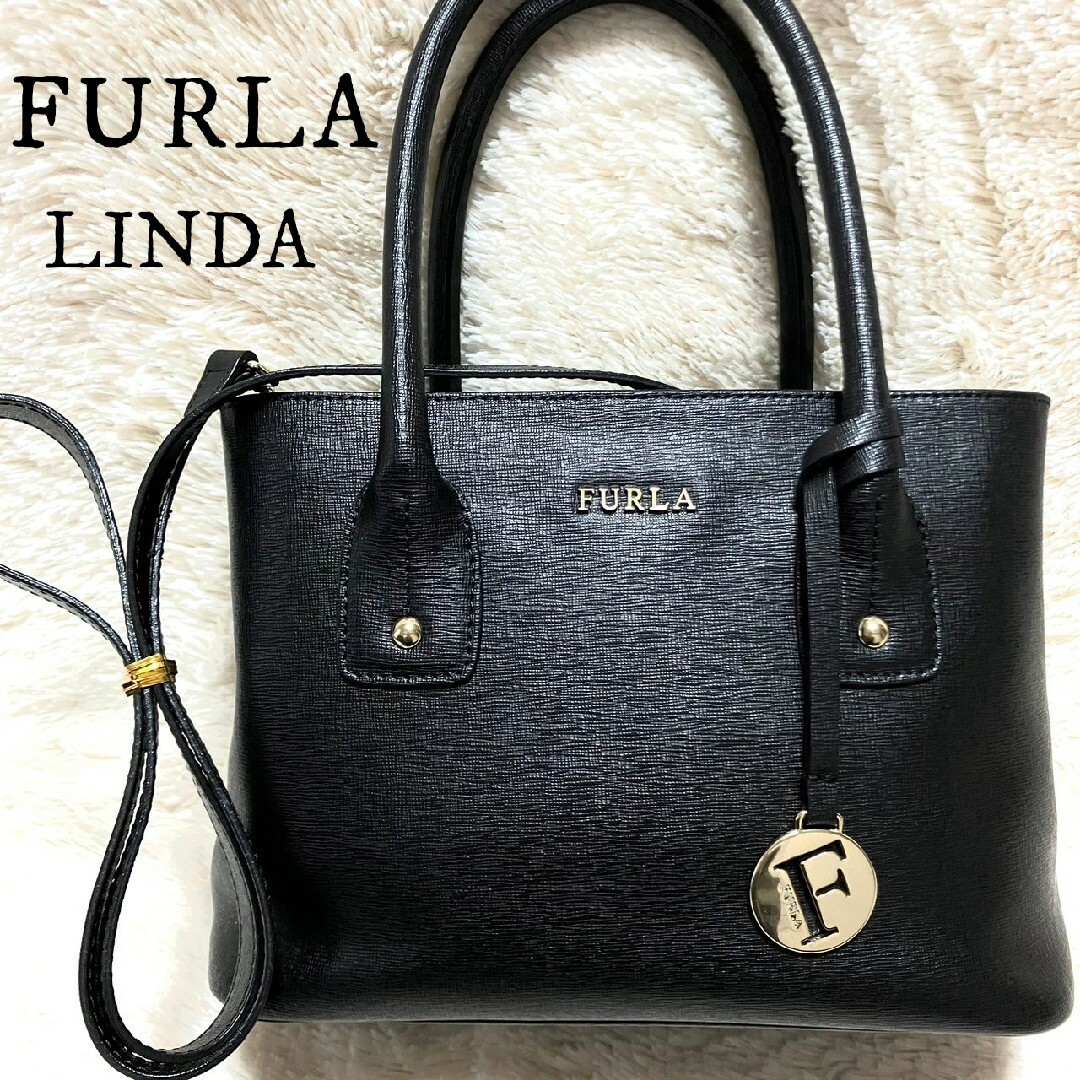 ★FURLA★フルラ リンダ 2wayトートバッグ ショルダーバッグ 黒×金 | フリマアプリ ラクマ