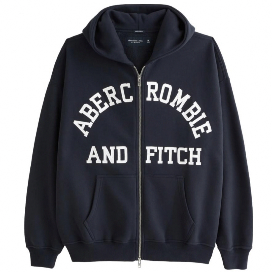 Abercrombie&Fitch(アバクロンビーアンドフィッチ)のアバクロンビー&フィッチ  LOGOジップアップ パーカーネイビー Mサイズ メンズのトップス(パーカー)の商品写真