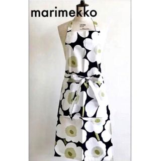 marimekko - 新品未使用　マリメッコ　エプロン　ブラック/ホワイト　ウニッコ　ウニッコ柄