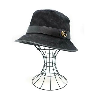 グッチ(Gucci)のGUCCI グッチ ダブルG付き GGキャンバス フェドラハット 576587 4HG62 ブラック M(ハット)