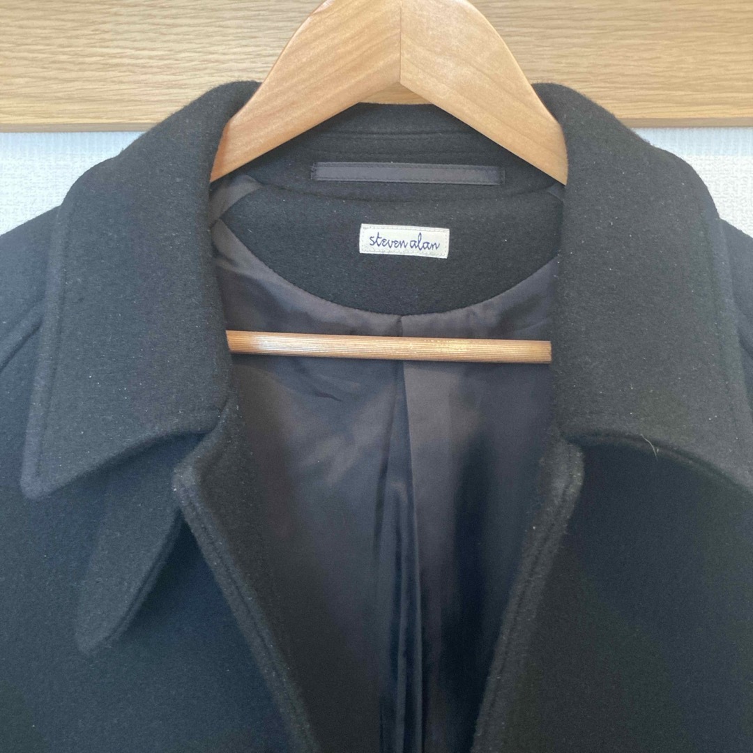 steven alan(スティーブンアラン)の【美品】steven alan ステンカラーコート ブラック L メンズのジャケット/アウター(ステンカラーコート)の商品写真