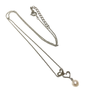 タサキ(TASAKI)のタサキ　ダブルハート　1P　ネックレス　シルバー　あこや真珠　美品(ネックレス)
