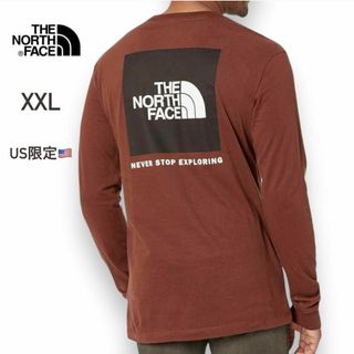 ザノースフェイス(THE NORTH FACE)のUS限定 ノースフェイス メンズ ロングTシャツ XXL ブラウン ボックスロゴ(Tシャツ/カットソー(七分/長袖))