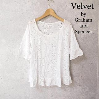 ベルベット(velvet)の美品 Velvet レース 花柄 五分袖 半袖 ブラウス Tシャツ カットソー(Tシャツ(半袖/袖なし))