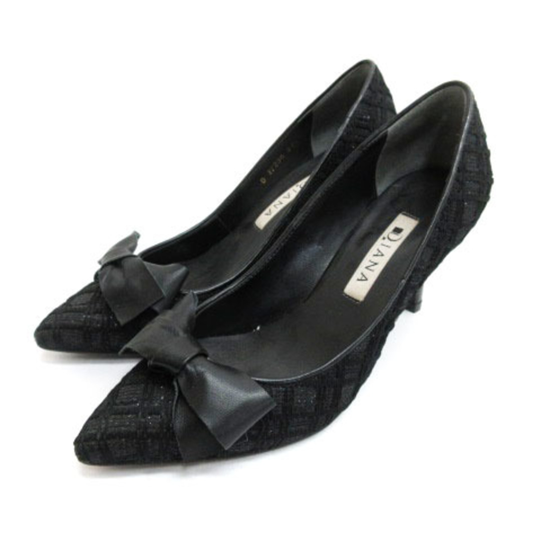 DIANA(ダイアナ)のダイアナ DIANA チェック パンプス リボン 21.5cm ブラック レディースの靴/シューズ(ハイヒール/パンプス)の商品写真