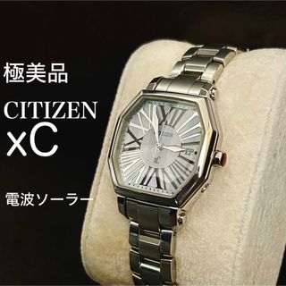 □【美品稼働品】CITIZEN クロスシー ラメ文字盤 ラウンド 4Pダイヤ葉雅堂シチズン