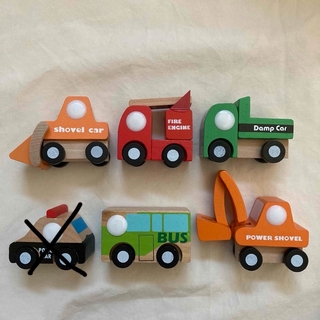 木製ミニカー　働く車　木製おもちゃ　5点セット　知育玩具　はたらくくるま(電車のおもちゃ/車)