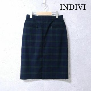 インディヴィ(INDIVI)の美品 INDIVI ストレッチ チェック柄 タイト 膝丈 スカート M(ひざ丈スカート)