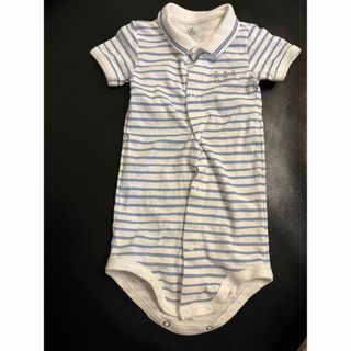 プチバトー(PETIT BATEAU)のプチバトー　ロンパース　12m/74cm ボーダー 半袖　襟付き　ベビー　夏服(ロンパース)