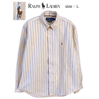 ラルフローレン(Ralph Lauren)のRalph Lauren　カラーポニー　ネルシャツ　L　ベージュ系　ストライプ(シャツ)