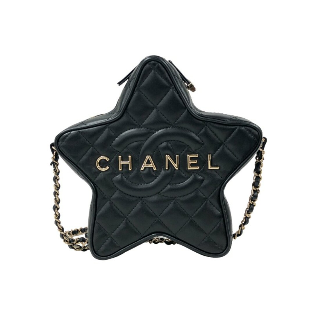 シャネル CHANEL 星型 チェーンショルダーバック AS4579 ブラック ゴールド金具 ラムスキン レディース ショルダーバッグオープンポケットx1内側