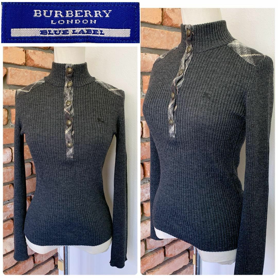 BURBERRY BLUE LABEL(バーバリーブルーレーベル)の3048 バーバリー ブルーレベル ウールニット ハイネック ハーフボタン 38 レディースのトップス(ニット/セーター)の商品写真