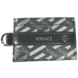 VERSACE - ヴェルサーチ VERSACE ロゴ Dリング付き 名刺入れ パスケース カードケース レザー ブラック 美品