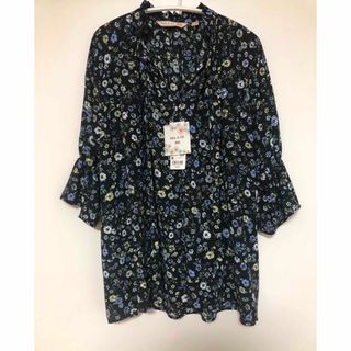 ユニクロ(UNIQLO)のポール&ジョー　ユニクロ　コラボ　花柄ブラウス　ブラック　M(シャツ/ブラウス(長袖/七分))