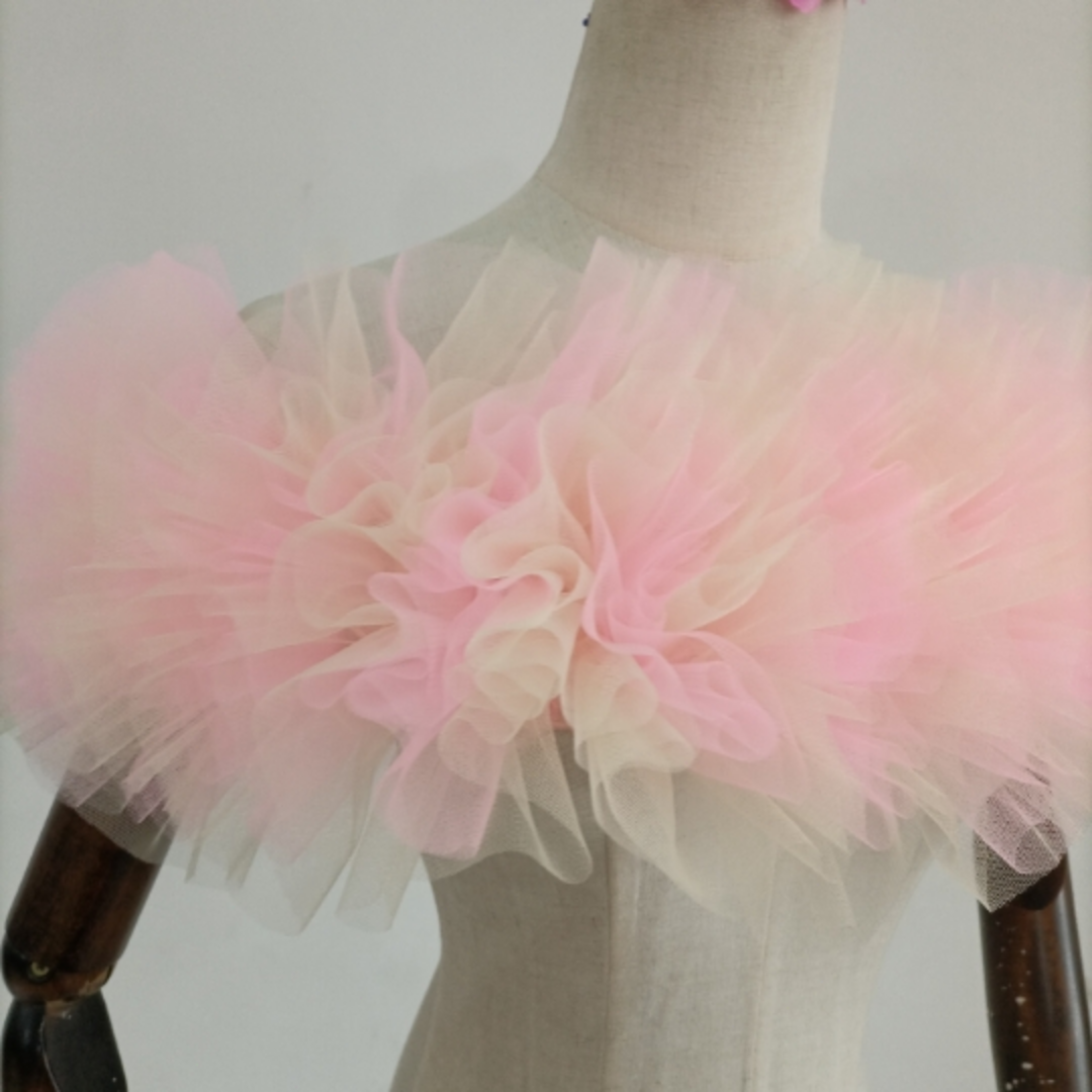 取り外しオフショルダー ソフトチュール ピンク イエロー ２色ミックス お色直し レディースのフォーマル/ドレス(ウェディングドレス)の商品写真