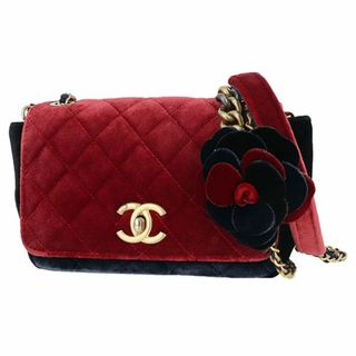 シャネル(CHANEL)のシャネル バッグ レディース チェーンバッグ ベロア トリコロール レッド ブラック ネイビー 美品 h-a438a(ショルダーバッグ)