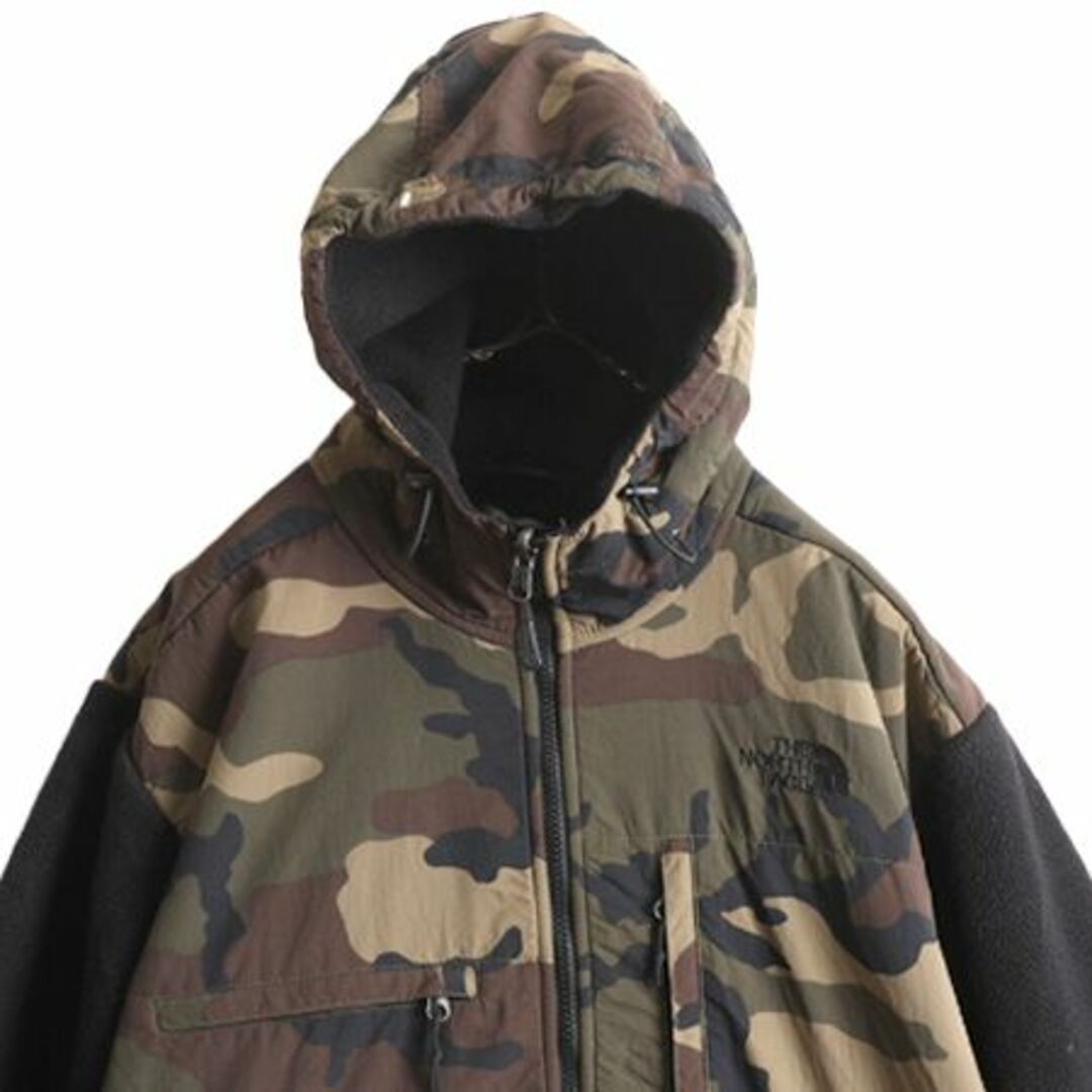 THE NORTH FACE(ザノースフェイス)のノースフェイス 迷彩 フード付き デナリ ジャケット メンズ L / 古着 The North Face フリース パーカー ジャンパー ブルゾン カモフラ 黒 メンズのジャケット/アウター(ブルゾン)の商品写真