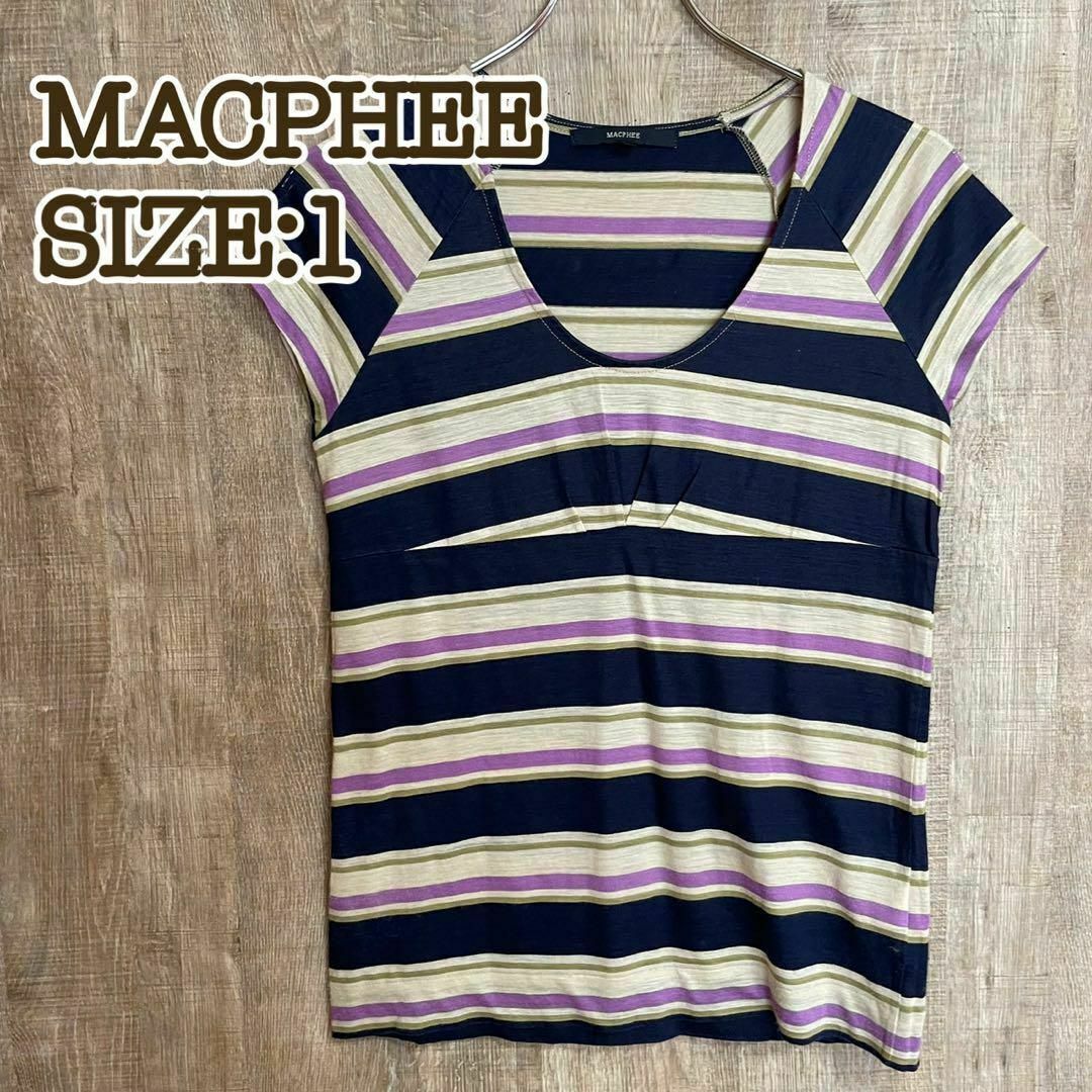 MACPHEE(マカフィー)のMACPHEE マカフィー　フレンチスリーブカットソー　マルチカラーボーダー　1 レディースのトップス(Tシャツ(半袖/袖なし))の商品写真