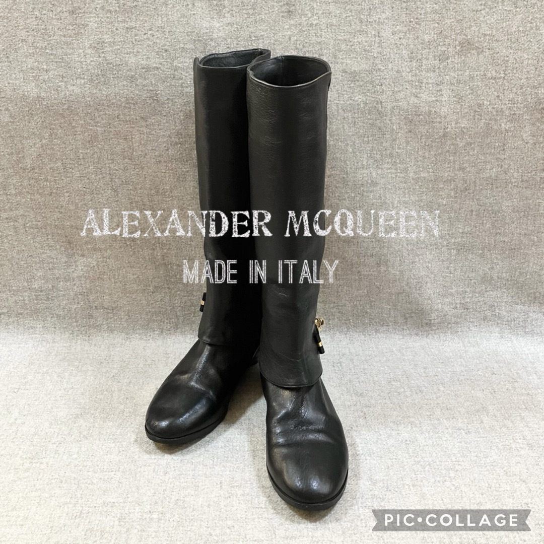 ALEXANDER McQUEEN  レザーロングブーツ　スカル　ハイブランド レディースの靴/シューズ(ブーツ)の商品写真