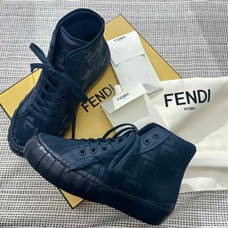 フェンディ(FENDI)のフェンディのフォースレースアップスニーカー　24-24.5cm ネイビーブルー系(スニーカー)