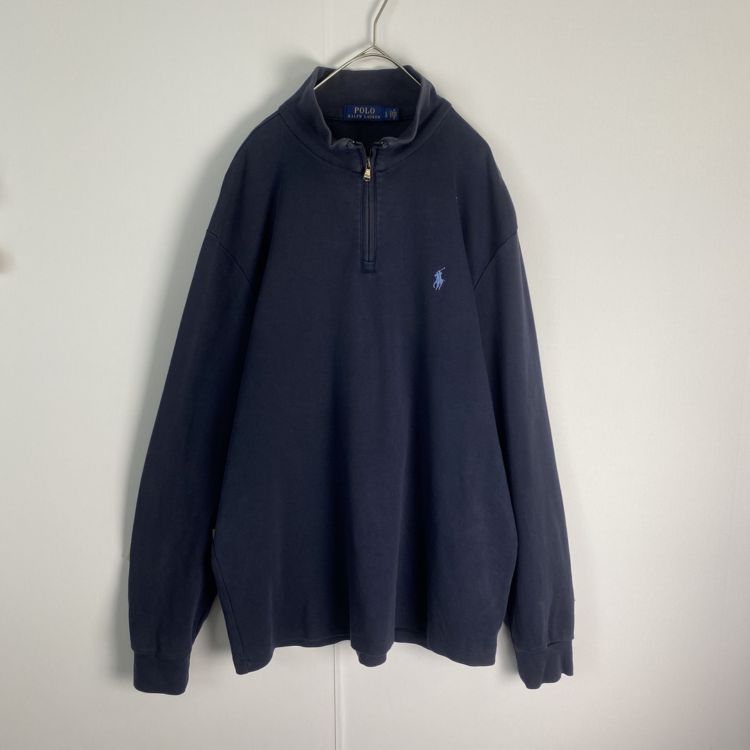 POLO RALPH LAUREN(ポロラルフローレン)の【長袖ポロシャツ　ハイネック　ハーフジップ　ネイビー　古着】 メンズのトップス(ポロシャツ)の商品写真