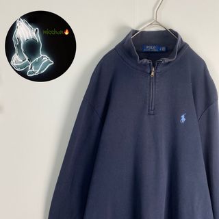 ポロラルフローレン(POLO RALPH LAUREN)の【長袖ポロシャツ　ハイネック　ハーフジップ　ネイビー　古着】(ポロシャツ)