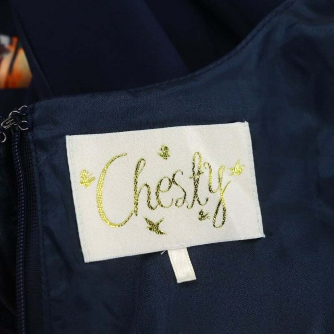 Chesty(チェスティ)のチェスティ 花柄 プリーツ 切替 ノースリーブ ワンピース ひざ丈 0 ネイビー レディースのワンピース(ひざ丈ワンピース)の商品写真