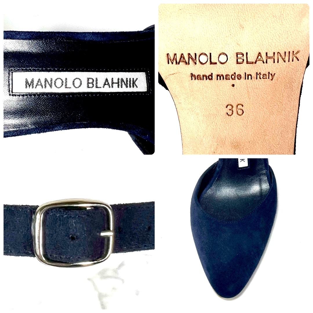 MANOLO BLAHNIK(マノロブラニク)の【美品】MANOLO BLAHNIK スエード ストラップ パンプス 紺23.0 レディースの靴/シューズ(ハイヒール/パンプス)の商品写真