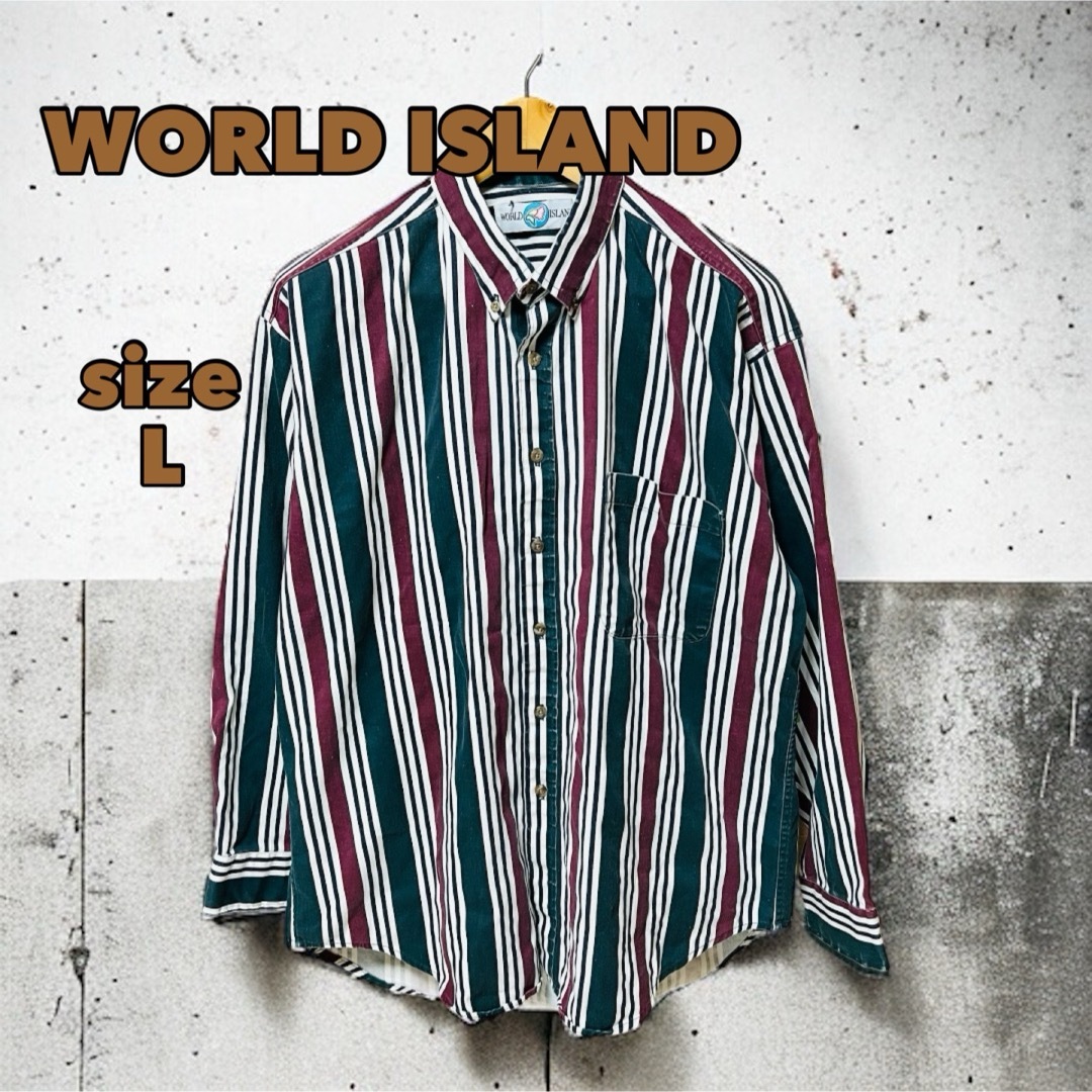 VINTAGE(ヴィンテージ)のワールドアイランド ボタンダウンシャツ ストライプ柄 マルチカラー L メンズのトップス(シャツ)の商品写真