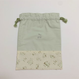 韓国生地 さくらんぼ 花柄 給食袋 コップ袋 巾着 グリーン 女の子 入園入学(ランチボックス巾着)